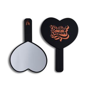 Custom Heart Shape Black ABS <b>Plastic</b> Silkscreen Printing <b>Mirror</b> with Handle - Product Image 1