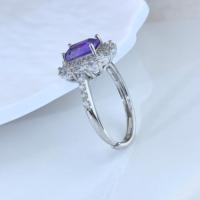 Bague en argent sterling 925 plaqué rhodium avec améthyste naturelle taille émeraude, vente en gros d'usine, pour femme, cadeau, usage quotidien
