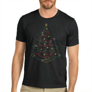 <b>Mens</b> <b>Christmas</b> Tree Rhinestone <b>T</b>-<b>Shirt</b> Black Short Sleeve Crew Neck Casual 100% Cotton Eco-Friendly Loose Fit 220 Grams Tee - Product Image 1