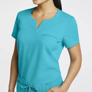 Women Popular Designed Semi Fitted Comfortable Soft 1 Pocket Tuck In Hospital Uniform Medical Nurse Scrub Top