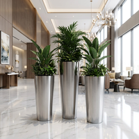 Pot Bunga / Pot Tanam Stainless Steel Perak Dekorasi Dalam Ruangan Modern