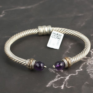 925 Sterling <b>Silver</b> Amethyst Stone Twisted <b>Men</b>’s Bracelet | Double Tone Spring Lock Handmade Turkish Jewelry - Product Image 5
