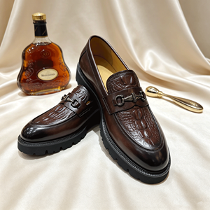 Mocassins pour hommes de qualité supérieure, marron, à semelle épaisse, effet croco, avec mors de cheval, respirants, à enfiler - Product Image 2