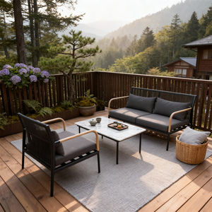 Conjunto de Muebles de Jardín Japoneses de 4 Piezas con Estructura de Aluminio, Cojines Personalizables y Mesa de Centro de Mármol para Patio de Montaña - Product Image 1