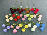 Fleurs artificielles en soie de chrysanthème bordeaux à tige longue, 3 ou 6 têtes, avec feuilles, pour décoration de mariage et de maison