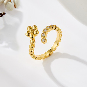 MyMuYu Fashionable Minimalist Flower Open <b>Ring</b> Micro Pave Zircon Adjustable Index <b>Finger</b> <b>Ring</b> Gift Jewelry - Product Image 4
