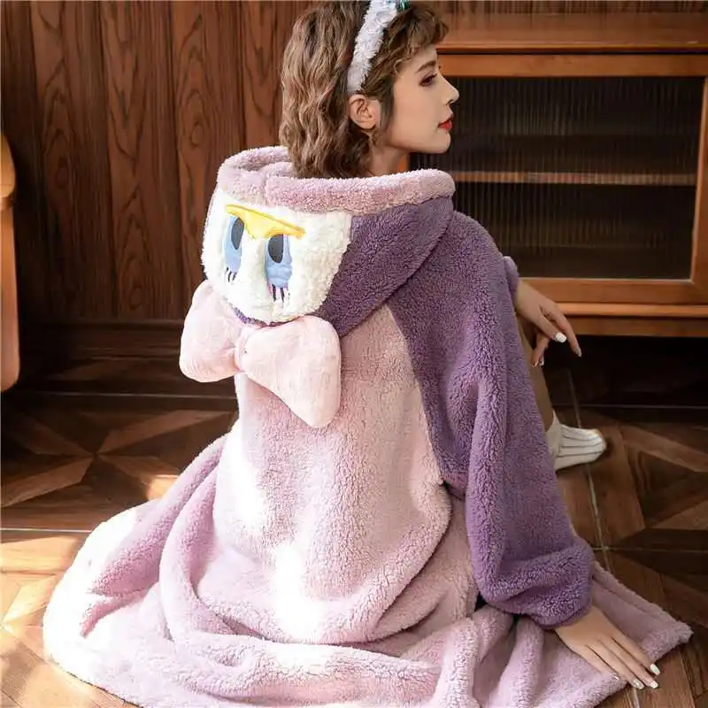 New Low MOQ girls pajamas cute cartoon winter fluffy cotton wool student bathrobe women Onesie cosplay adults long sleeve