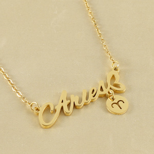 Rétro vieux anglais 12 zodiaque Constellation <span class=keywords><strong>naissance</strong></span> étoile signe lettre <span class=keywords><strong>astrologie</strong></span> acier inoxydable pendentif mode bijoux collier 2024 - Product Image 2
