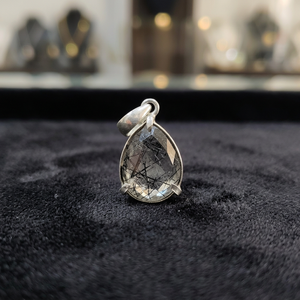 Collier pendentif vintage plaqué argent pour femme, avec pierre de rutil noir et chaîne serpent, bijoux de haute qualité en gros - Product Image 3