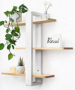 Floating Shelves White <strong>for</strong> <strong>Wall</strong> Mounted <strong>Shelving</strong> <strong>Unit</strong> All Pine Wood 3 Tier Large Shelf <strong>for</strong> Bedroom Living Room Office - Product Image 1