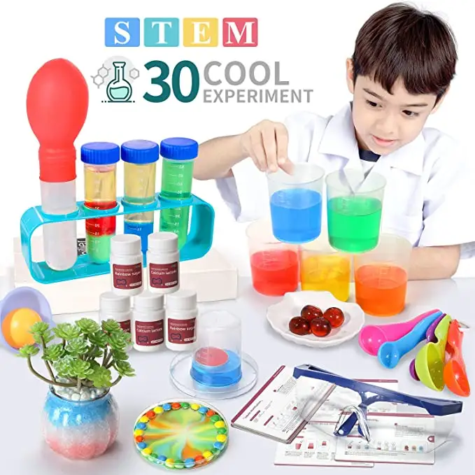 Kit de ciencia con 30 experimentos de laboratorio de ciencia, juguetes educativos de tallo de bricolaje para niños de 3 a 4 años, descubre en el aprendizaje