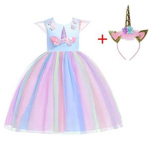 Children's Formal Flower Girl <b>up</b> <b>Dress</b> O-Neck Princess <b>Unicorn</b> Style for Summer Weddings & Parties - Product Image 2