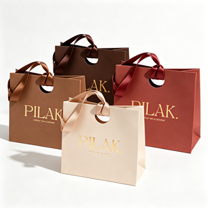 Luxury Paper <b>Gift</b> Bags With Gold Logo Ribbon Handle Art Paper Die Cut Handles Fashion Accessories Packaging - Product Image 1