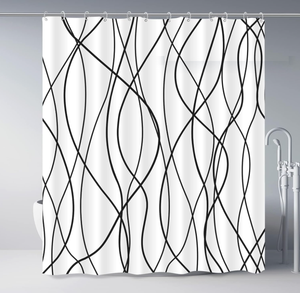 <span class=keywords><strong>Rideau</strong></span> <span class=keywords><strong>de</strong></span> <span class=keywords><strong>douche</strong></span> en polyester à rayures ondulées noires <span class=keywords><strong>et</strong></span> blanches pour salle <span class=keywords><strong>de</strong></span> bain avec crochets, accessoires <span class=keywords><strong>de</strong></span> bain imperméables, style hôtel - Product Image 1