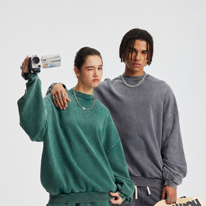 Wholesale Custom 430G Heavyweight Cotton Men's Sweatshirt Autumn Winter Washed <b>Tie</b> Dye Crew Neck Turtleneck with Hidden Pocket - Product Image 5