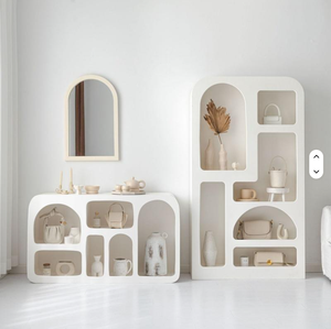 ארון תצוגה בסגנון חדש לשנת 2026, ארון קיר לבן לסלון, מדף ארון ספרים, ארון אחסון פשוט מקושת למרפסת - Product Image 1