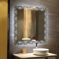 Miroir de salle de bain mural décoratif personnalisé avec éclairage arrière, interrupteur tactile, moderne, rectangulaire, motif gravé, sans cadre, LED, 3 miroirs