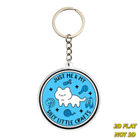 Porte-clés Just Me & My Silly Little Crafts, breloque ronde en acrylique bleue avec chat blanc, fil à tricoter, ciseaux, pendentif mignon pour loisirs créatifs DIY