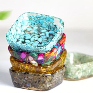 Resin <b>Square</b> Bowl with Natural Crystal Inlay - Light Home Decor Ornament - Product Image 2