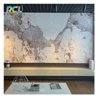 Panneau mural en pierre de marbre dorée UV en gros de l'usine RCL, placage de pierre, panneau mural SPC, panneau microcristallin haute brillance pour l'intérieur
