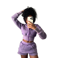 KY Ensemble 2 pièces pour femmes Automne Sweat à capuche zippé court et Mini jupe avec poches Design Tenue décontractée