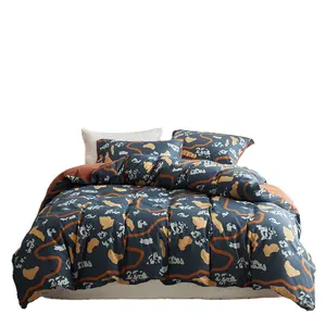 Juego de cama estampado de tres piezas simple de moda, almohadas de algodón, fundas de edredón para Bodas de invierno, listo para comercio exterior