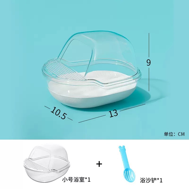 Transparent small bathroom with shovel