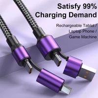 Venta caliente 120W 4 en 1 Nylon trenzado Super carga rápida USB C Cable tipo C a C Multi conectores cargador para iPhone Android