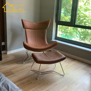 Sofá nórdico de lujo, silla individual de fibra de vidrio y cuero genuino, sillón <span class=keywords><strong>otomano</strong></span> de ocio y sillas con estilo - Product Image 3