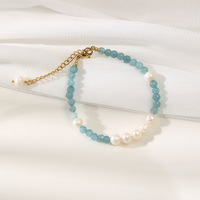 Collier et bracelet tendance en pierre naturelle, perles d'aquamarine, chaîne de clavicule, bijoux en perles baroques pour femmes et jeunes filles, à porter au quotidien et pour les rendez-vous