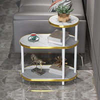 Table basse de style nordique en bois massif de luxe léger, motif marbre, petite étagère de rangement à trois niveaux sur pied