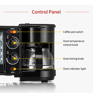 Appareil de petit-déjeuner électrique 3-en-1 : Plaque de cuisson, four grille-pain multifonction et cafetière, avec revêtement antiadhésif, en plastique, pour usage domestique - Product Image 3