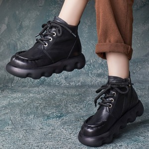 Bottines à bout rond en cuir de vache à semelle souple, style britannique, avec fermeture éclair latérale, plateforme, bottes Martin, chaussures pour femmes, nouvelle collection automne et hiver - Product Image 4