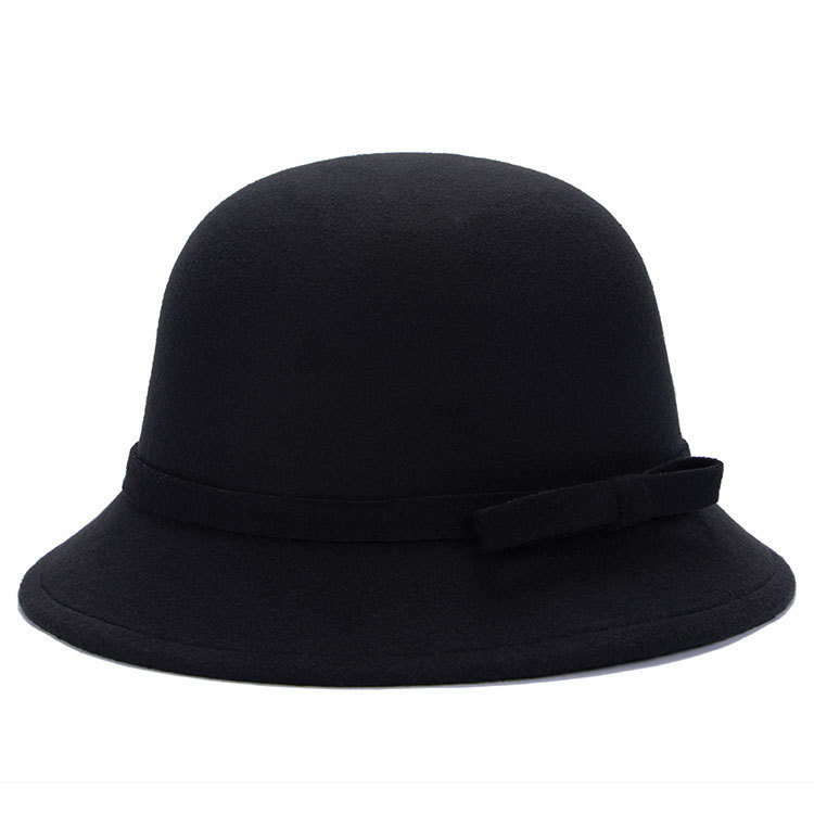 Vintage Felt Cloche Hat Winter Fedora Bucket Cap with Bow FF1775 Vintage Bow Felt Fedora Bowler Hats Women Elegant main image 4