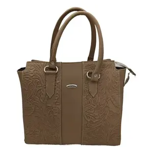 Bolso Tote de Cuero Vacuno Camila Avellana con Patrón Floral Grabado, Asa Única, Bolso Casual para Mujer - Product Image 1