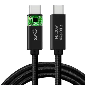 PD100w Usb3.1 Gen2 Usb Cable 10Gbps Data Transfer Fast Charging Cable E-Marker Chip Type C Usb Cable Support 4k Tv Viceo