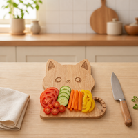 Planche à découper en bois de caoutchouc faite à la main avec tête de chat mignonne et poignée en forme de patte de chat, planche de service pour fromage et cuisine