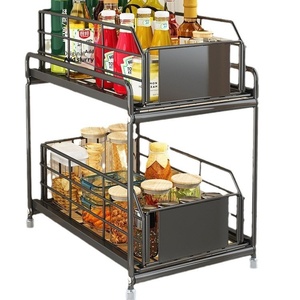 Organizzatore da banco in acciaio al carbonio <span class=keywords><strong>a</strong></span> 2 livelli, scaffale estraibile per barattoli di spezie, bottiglie e bagno - Product Image 5