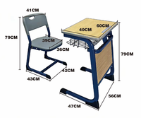 Ensemble de bureau et chaise d'école à hauteur fixe sécurisée avec panier à livres, table d'étude à structure métallique robuste, mobilier de classe économique