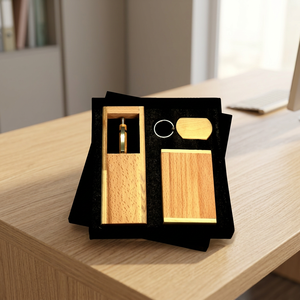 ชุดพวงกุญแจคาราบิเนอร์ไม้ ปากกาไม้ไผ่แบบพกพา บรรจุกล่องของขวัญ - Product Image 3