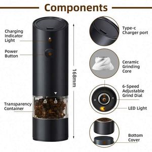 New Plastic Salt & <b>Pepper</b> <b>Grinder</b> Set USB Rechargeable Eco-Friendly Electric <b>Pepper</b> Mill with Light - Product Image 4