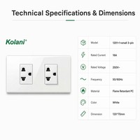Enchufe Modular Doble Mini Horizontal Kolani 16A 250V de 3 Pines, Panel de PC Blanco con Obturador de Seguridad Antichoque para Niños