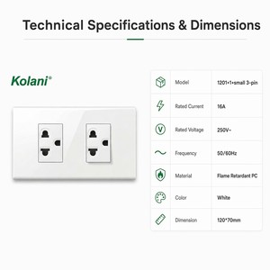 เต้ารับแบบฝังผนัง Kolani 16A 250V แบบแนวนอน 3 ขา ขนาดเล็ก 2 ช่อง พร้อมแผงพีซีสีขาว และฝาครอบนิรภัยป้องกันเด็ก - Product Image 5