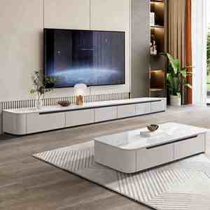 <span class=keywords><strong>Meuble</strong></span> TV minimaliste sur pied avec tiroirs <span class=keywords><strong>de</strong></span> <span class=keywords><strong>rangement</strong></span>, ensemble table basse et console multimédia pour salon - Product Image 5