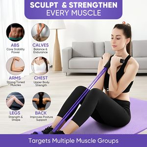 Cuerda Elástica Multifuncional de 6 Tubos, Banda de Resistencia de Goma Natural para Yoga, Pedal de Tracción, para Abdomen/Taille/Brazos/Piernas, Tensión Completa - Product Image 4