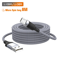 Câble de charge USB Micro-USB personnalisé de 8 m en nylon tressé PVC pour caméra web et ordinateur, couleur grise, en stock