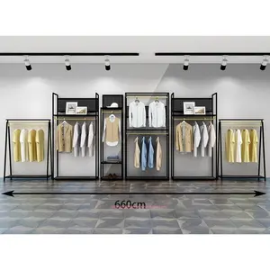 Boutique-Ausrüstung Wand halterung Kleiderbügel Rack Display Regale für Männer Kleidung Modern Men swear Store Interior Design