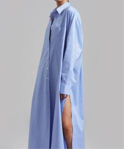 Camicia da donna <span class=keywords><strong>blu</strong></span> cotone medio abiti in <span class=keywords><strong>lino</strong></span> oversize Maxi collo a punta a tracolla con polsini in <span class=keywords><strong>lino</strong></span> camicia di <span class=keywords><strong>lino</strong></span> - Product Image 5