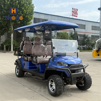 Ce chariot de golf électrique multifonctionnel 6 places est équipé d'un système audio et convient aux zones panoramiques de la plage