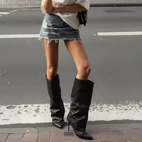 Bottes à talons noires personnalisées pour femme, style festival, mi-mollet, à bout pointu, hauteur genou, pour femmes et dames